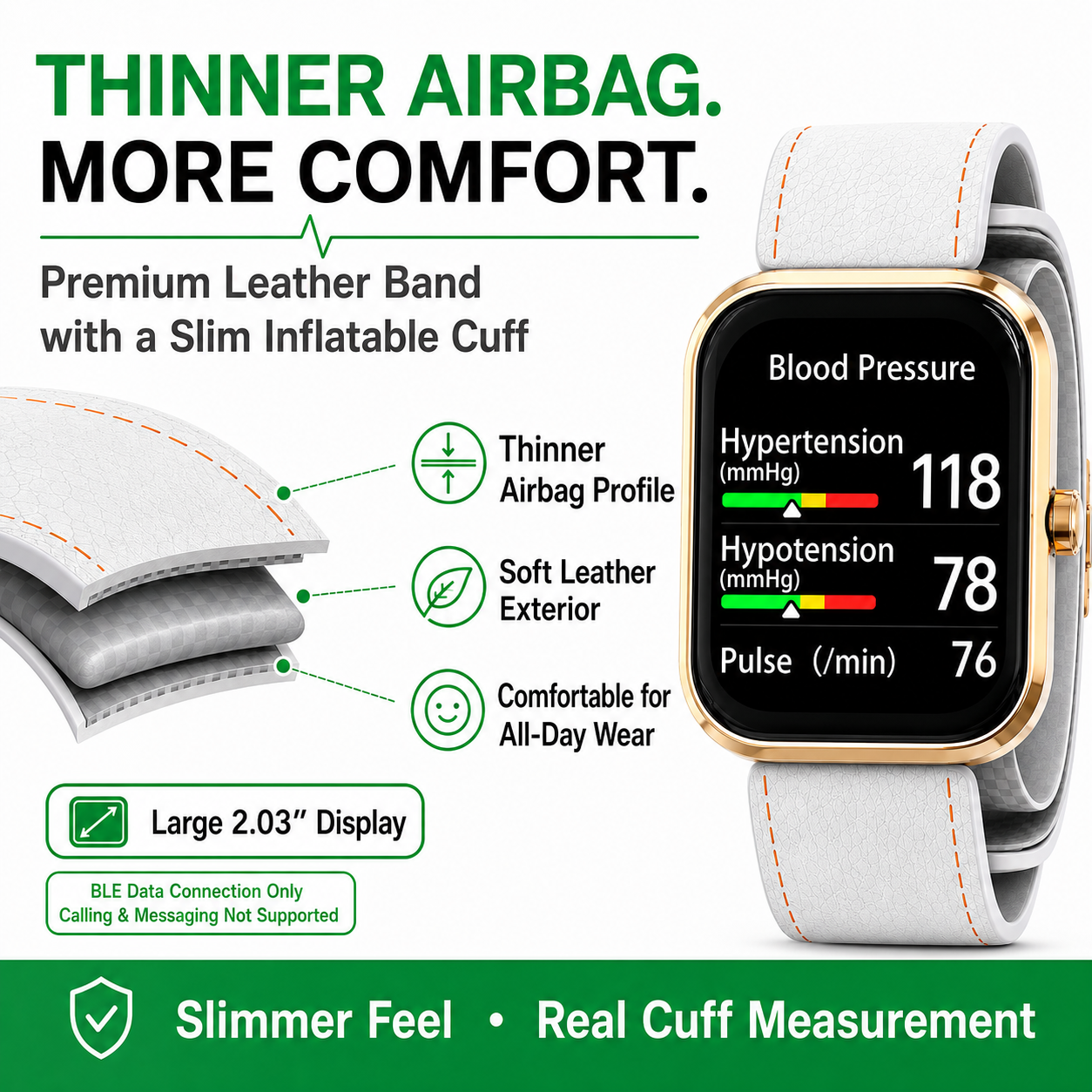 Jakoblife AI Powered FDA 510(k) Cleared Mini Airbag Blood Pressure Smartwatch – No-Pump Night Monitoring, Thin Airbag Cuff & 2.03″ Display