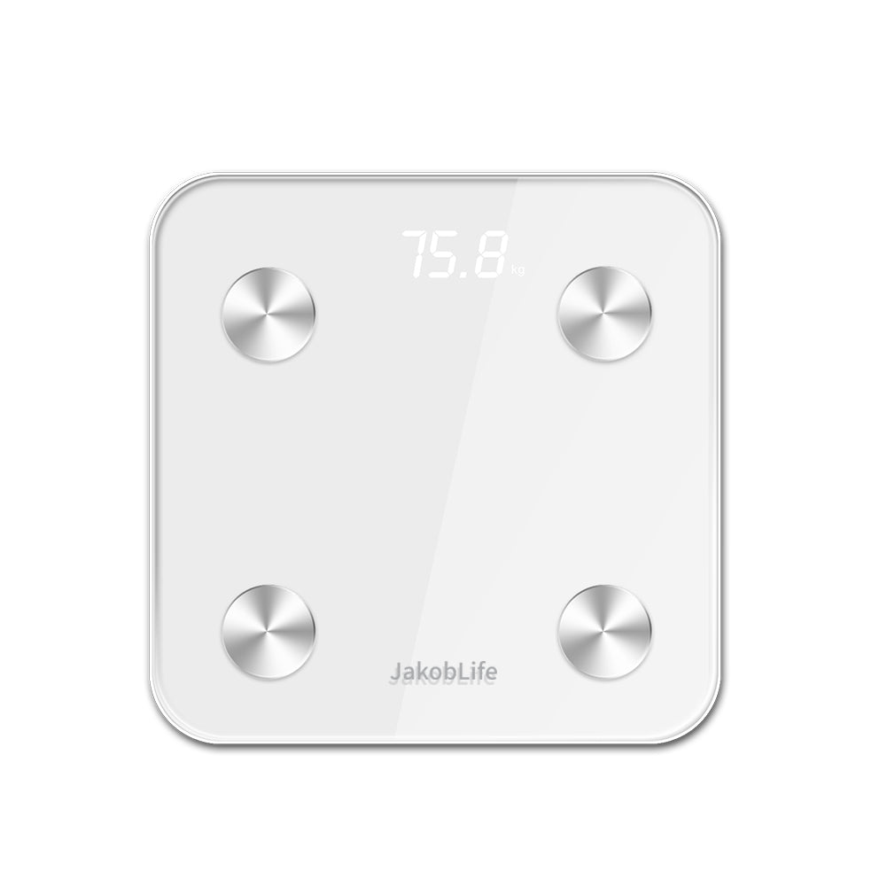 JakobLife Smart Bluetooth Body Scale, Digital Weight Scale with BMI Analysis, Heart Health Tracking, White