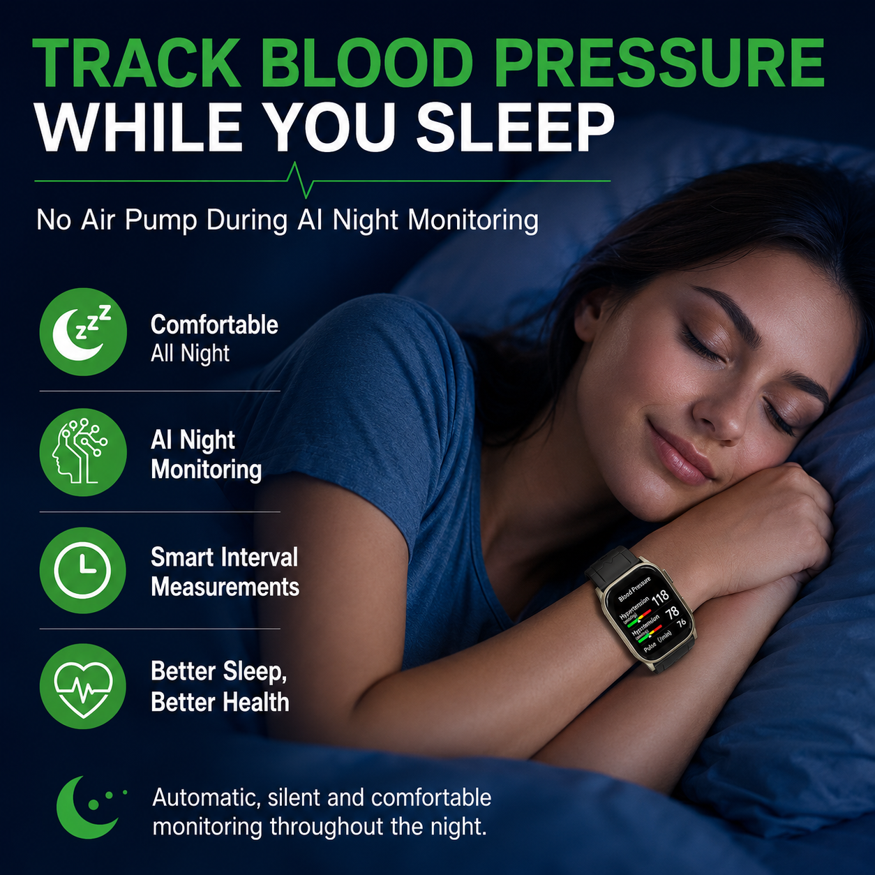 Jakoblife AI Powered FDA-Cleared Blood Pressure Smartwatch with Inflatable Airbag, No-Pump Night Monitoring