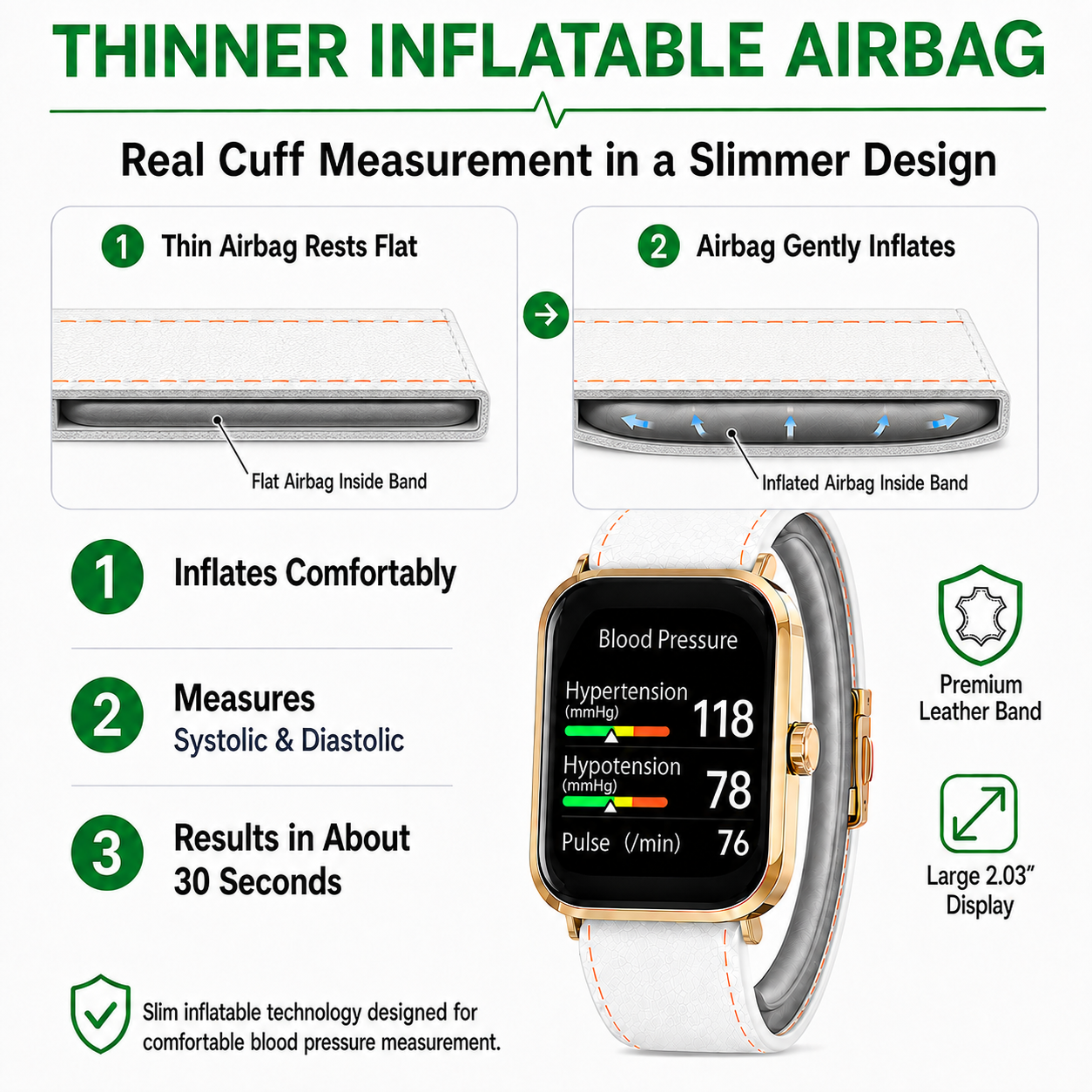 Jakoblife AI Powered FDA 510(k) Cleared Mini Airbag Blood Pressure Smartwatch – No-Pump Night Monitoring, Thin Airbag Cuff & 2.03″ Display