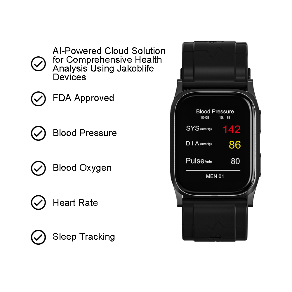 Black Lightweight  Blood Pressure Smartwatch, Health and Exercise Tracking, FDA 510(k) Cleared
