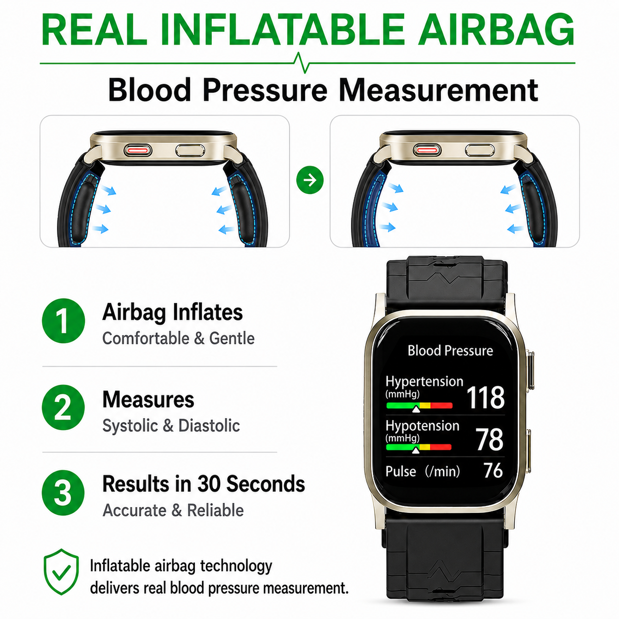 Jakoblife AI Powered FDA-Cleared Blood Pressure Smartwatch with Inflatable Airbag, No-Pump Night Monitoring