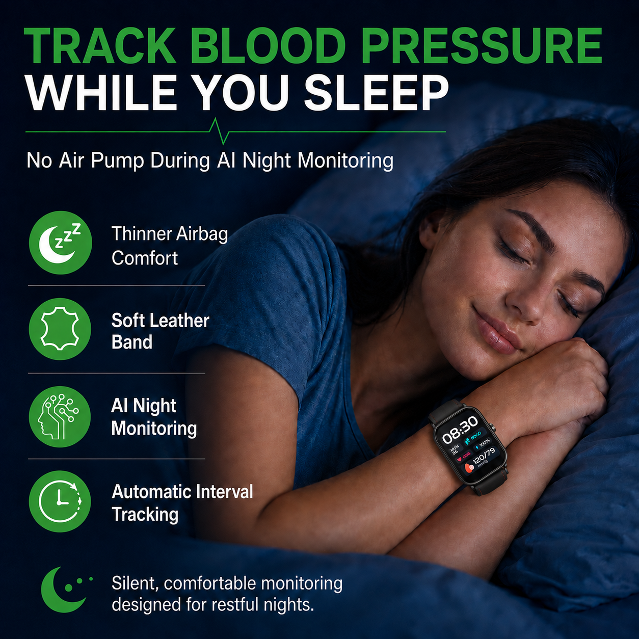 Jakoblife AI Powered FDA 510(k) Cleared Mini Airbag Blood Pressure Smartwatch – No-Pump Night Monitoring, Thin Airbag Cuff & 2.03″ Display