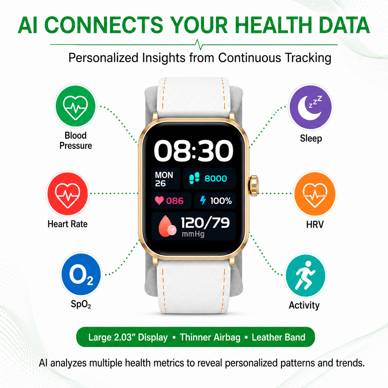 Jakoblife AI Powered FDA 510(k) Cleared Mini Airbag Blood Pressure Smartwatch – No-Pump Night Monitoring, Thin Airbag Cuff & 2.03″ Display