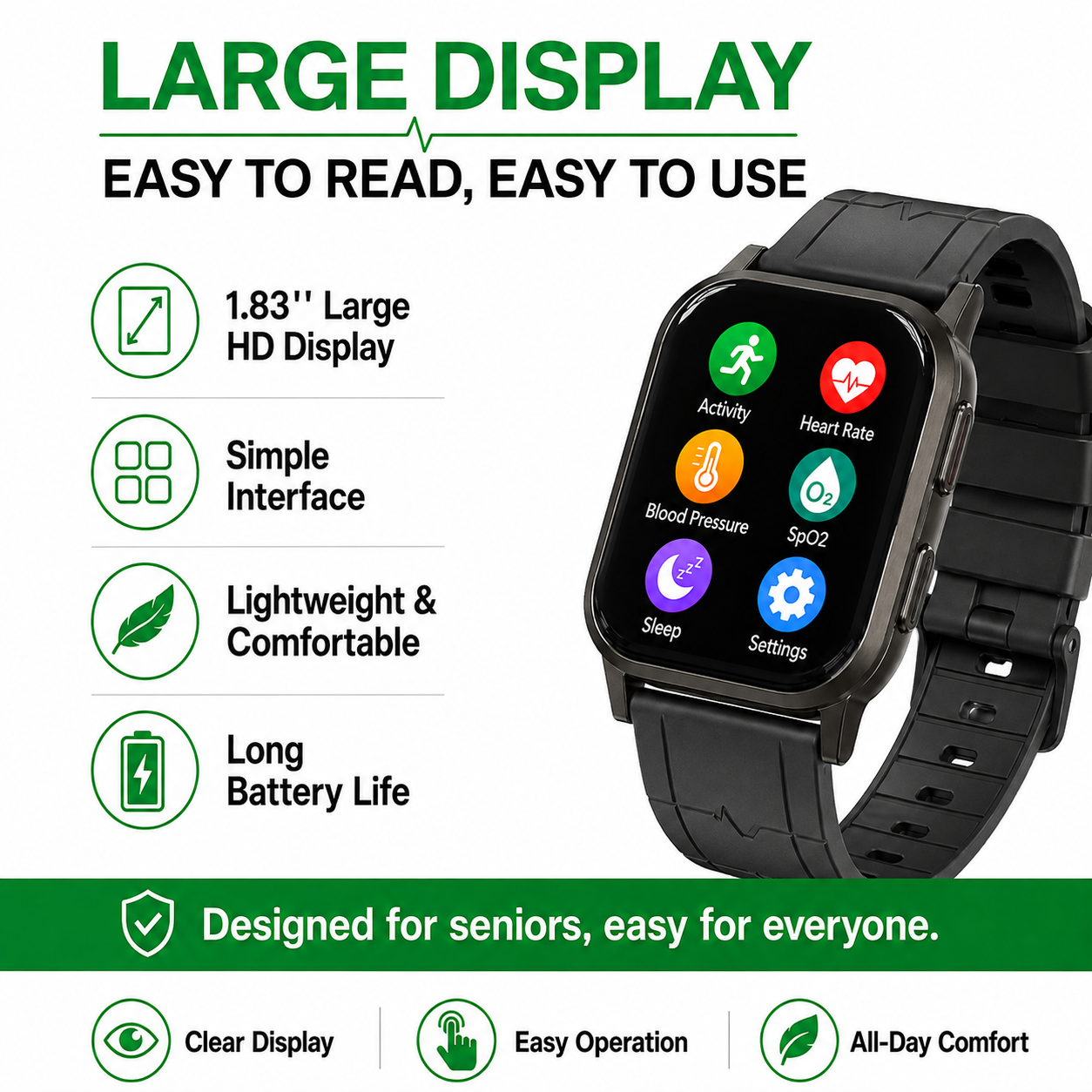 Jakoblife AI Powered FDA-Cleared Blood Pressure Smartwatch with Inflatable Airbag, No-Pump Night Monitoring