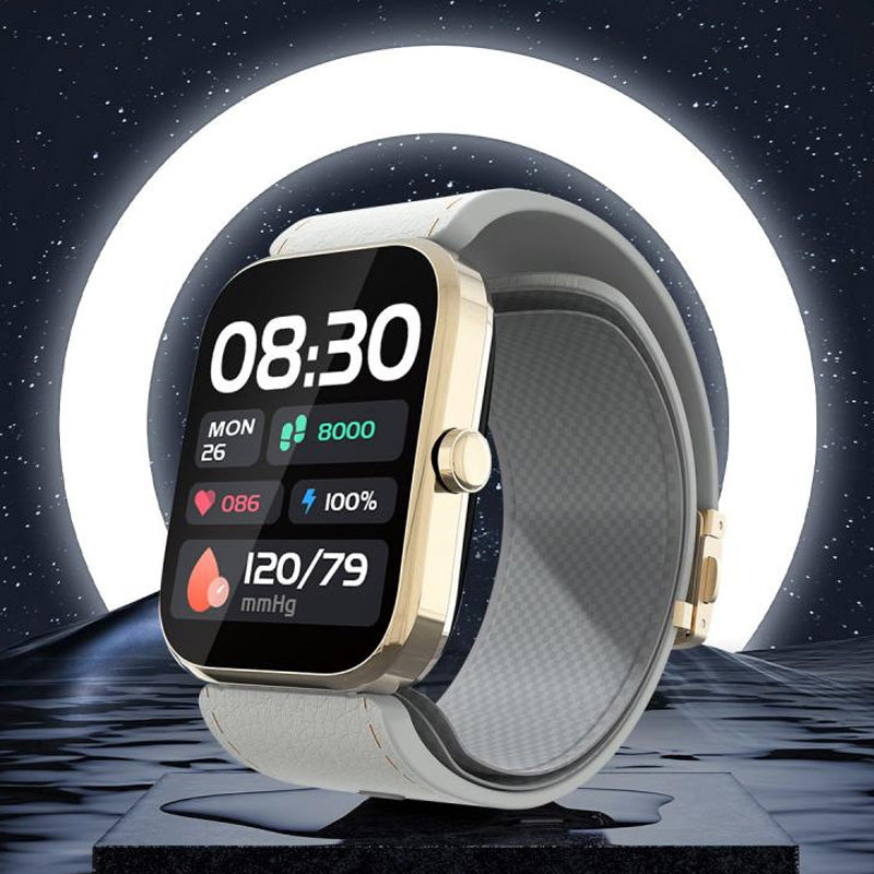 Large LCD AI Gold-Tone  Metal Blood Pressure Smartwatch, Health and Exercise Tracking, FDA 510(k) Cleared
