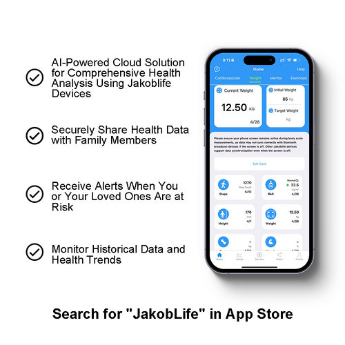 JakobLife Smart AI Bluetooth Body Scale, Digital Weight Scale with BMI Analysis, Free AI Membership for Heart Health Tracking, White
