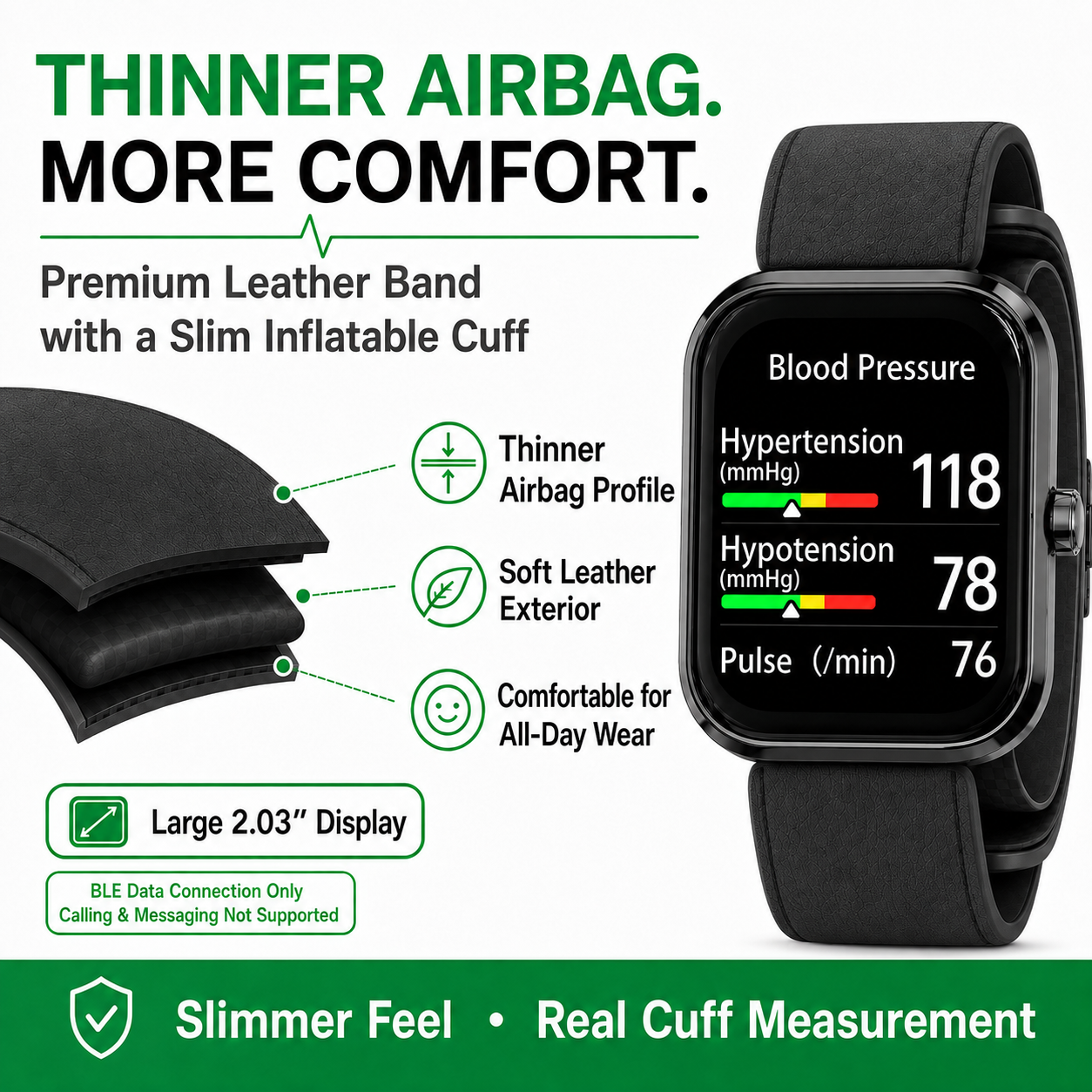 Jakoblife AI Powered FDA 510(k) Cleared Mini Airbag Blood Pressure Smartwatch – No-Pump Night Monitoring, Thin Airbag Cuff & 2.03″ Display