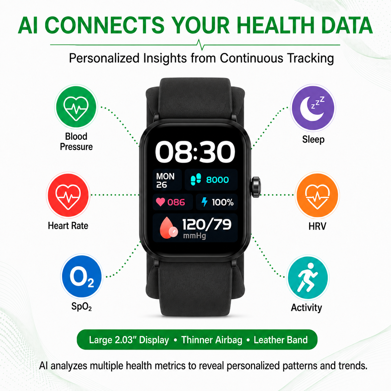 Jakoblife AI Powered FDA 510(k) Cleared Mini Airbag Blood Pressure Smartwatch – No-Pump Night Monitoring, Thin Airbag Cuff & 2.03″ Display