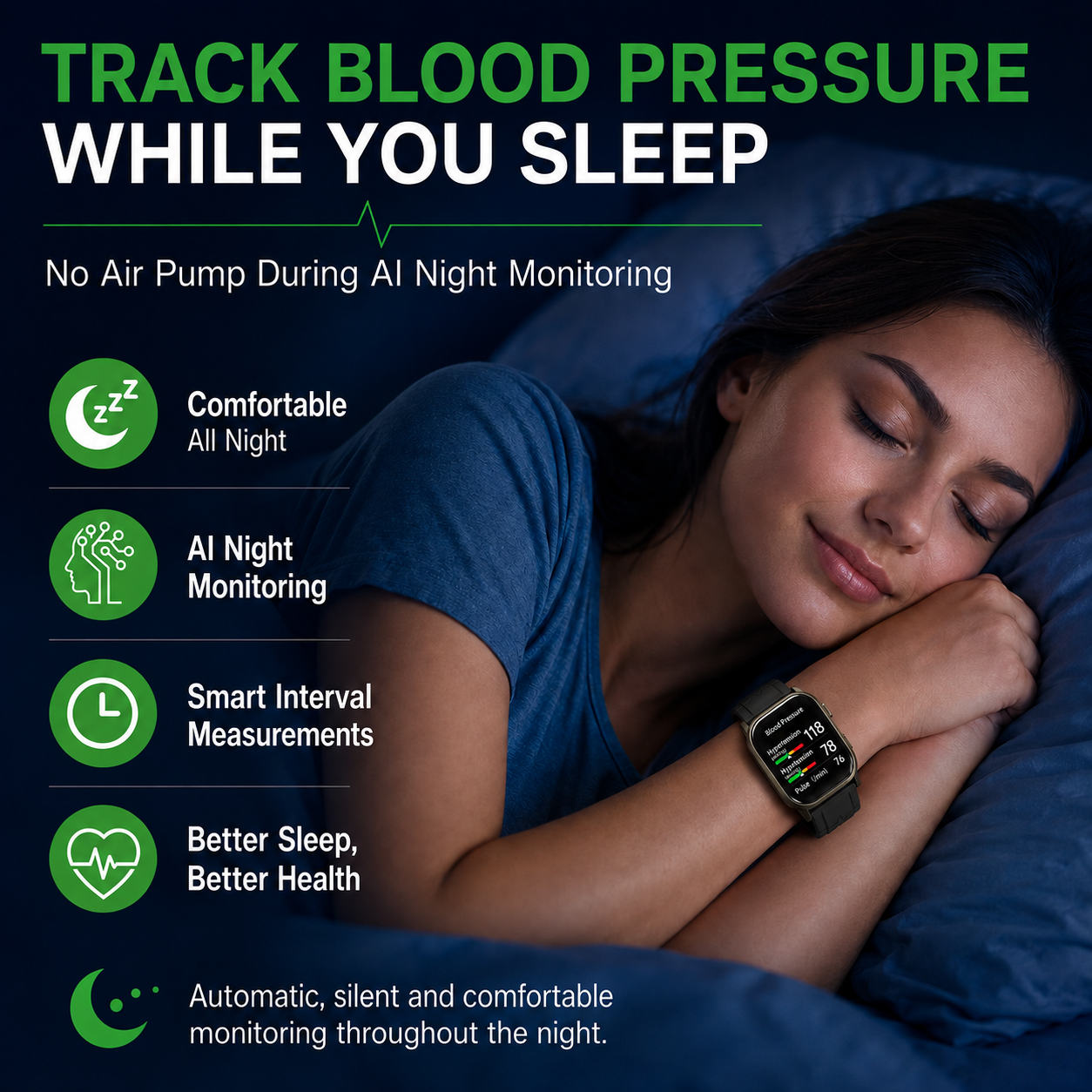 Jakoblife AI Powered FDA-Cleared Blood Pressure Smartwatch with Inflatable Airbag, No-Pump Night Monitoring