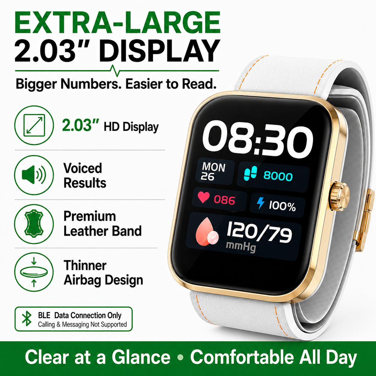 Jakoblife AI Powered FDA 510(k) Cleared Mini Airbag Blood Pressure Smartwatch – No-Pump Night Monitoring, Thin Airbag Cuff & 2.03″ Display