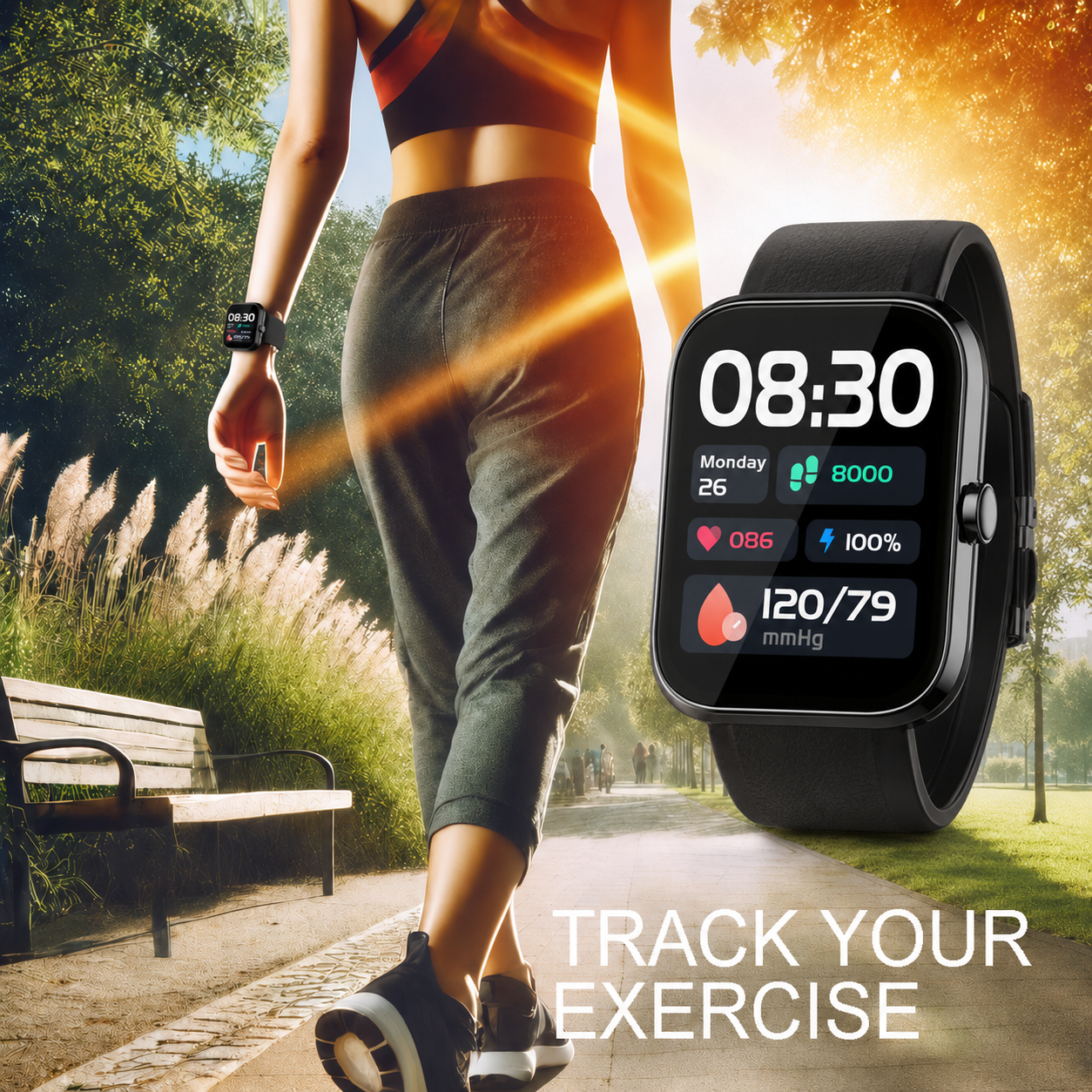 Large LCD AI Black  Metal Blood Pressure Smartwatch, Health and Exercise Tracking, FDA 510(k) Cleared (Copy)