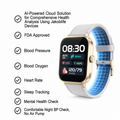 Large LCD AI Gold-Tone  Metal Blood Pressure Smartwatch, Health and Exercise Tracking, FDA 510(k) Cleared