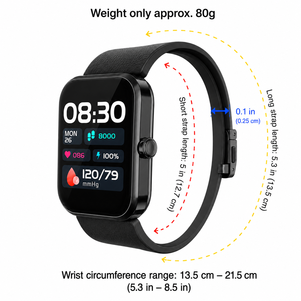 Large LCD AI Black  Metal Blood Pressure Smartwatch, Health and Exercise Tracking, FDA 510(k) Cleared (Copy)