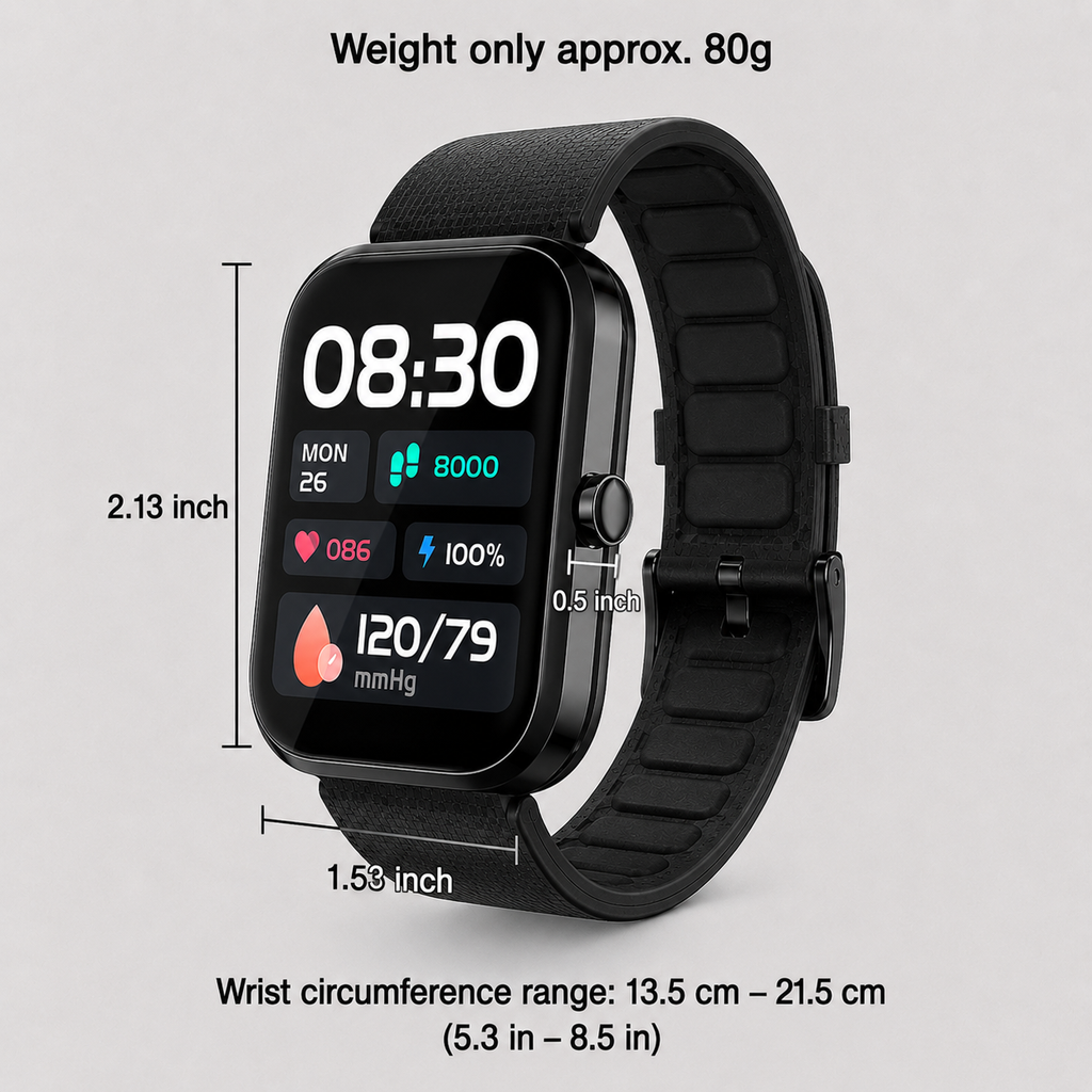 Large LCD AI Black  Metal Blood Pressure Smartwatch, Health and Exercise Tracking, FDA 510(k) Cleared (Copy)